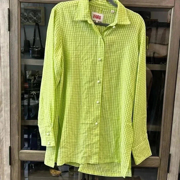 Solid & Striped green and cream gingham button down shirt Size Large - Picture 3 of 8